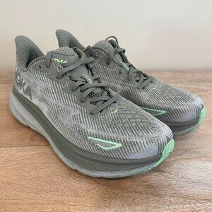 HOKA Clifton 9 Men's Running Shoes Low-Top Gray/Green Size 9.5